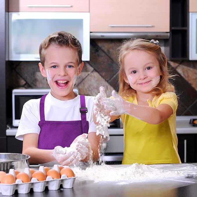 20Pcs Kids Chef Aprons Bulk, Child Aprons Art Aprons Set, Adjustable Children Kitchen Chef Aprons with 2 Pockets for Boys Girls Cooking Painting, 20 Color(L for 7-13 Age)