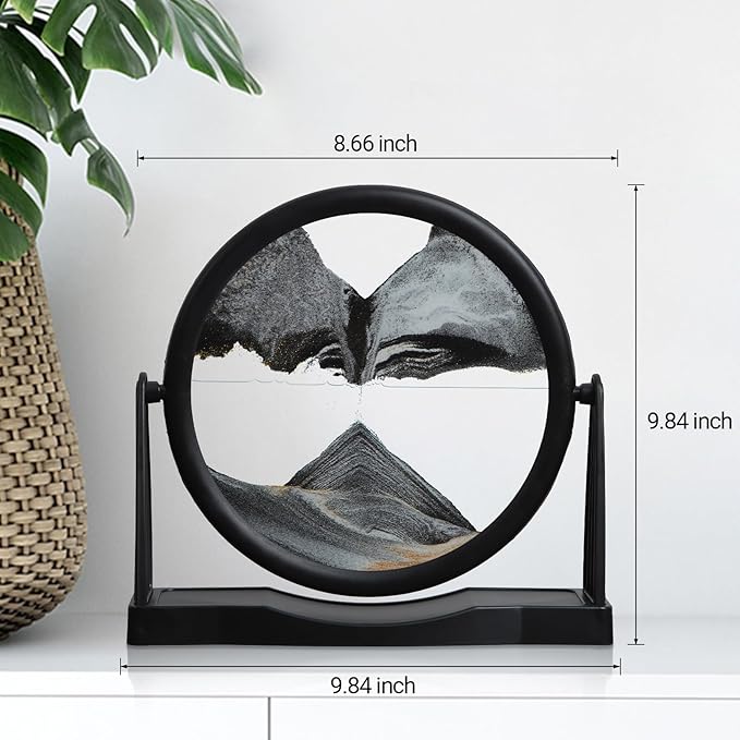 MXYATCJ | Moving Sand Art | Sand Art Liquid Motion | Sand Art Pictures | 3D Deep Sea Sandscape | Glass Sand Art Display | Sand Relaxing Gift for Adult | Home Office Decor | Desktop Toys | (10'' Black)