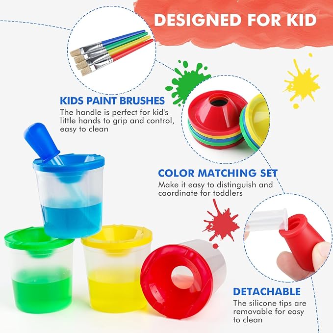 Toddler Paint Brushes Paint Cups, Droppers for Kids, No Spill Paint Cups for Kids, Plastic Liquid Dropper for Kids Crafts, Spill Proof Paint Cups for Preschool Classroom Furniture