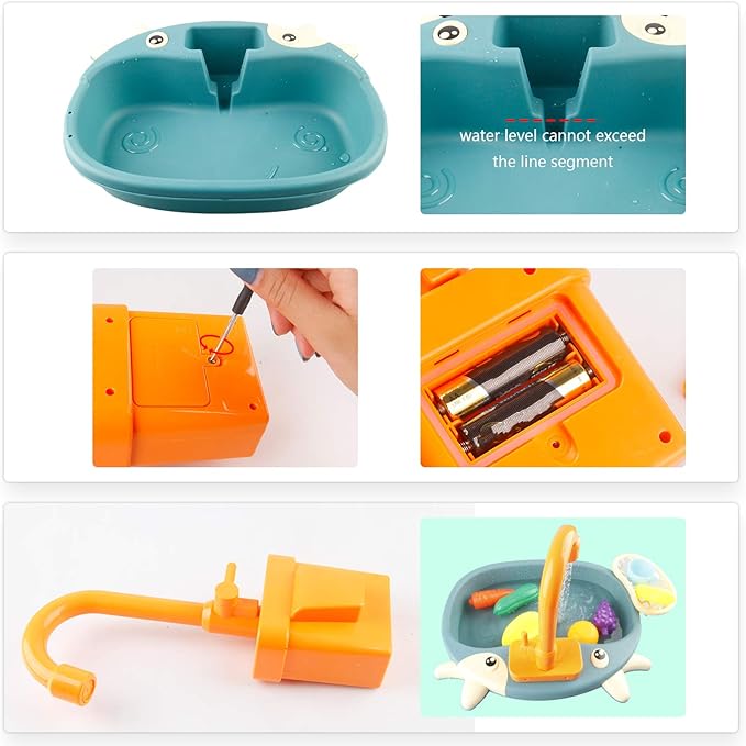 Ruibytree Play Kitchen Sink Toy, Water Toys for Kids with Electronic Dishwasher, Pretend Play Utensils Accessories and Play Cutting Food for Boys and Girls (Cute Cows)