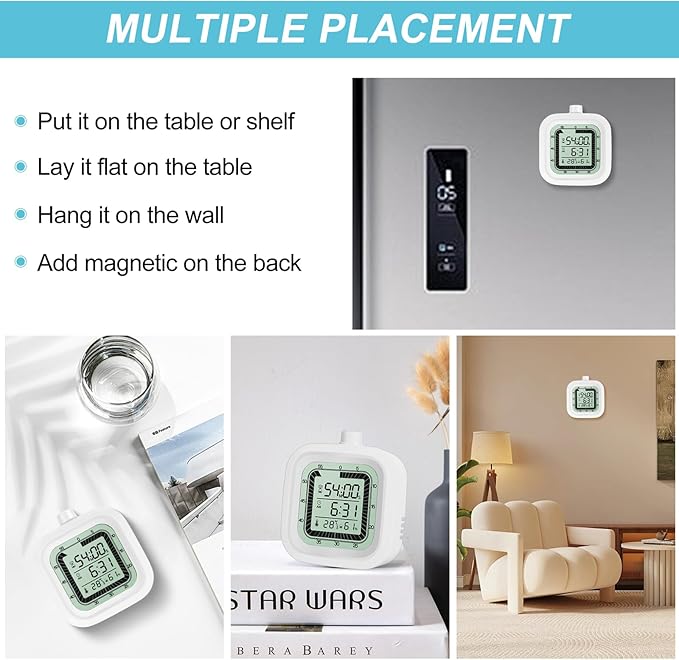 Visual Timer with Alarm Clock Countdown Count-up 1-60 Minutes Kitchen Timer Student Timer Bath Room Timer Clock Sports Timer time Manager with Digital Thermometer Hygrometer (White)