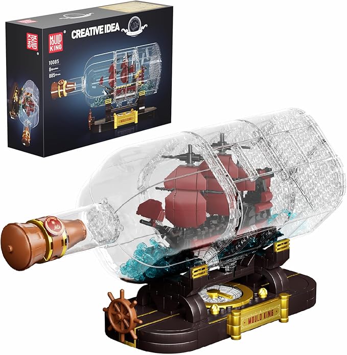 Mould King Ship in a Bottle Building Blocks Sets, 10085 Revenge Pirate Boat Model Kits Toys, Collectible Display Pirate Ship in a Bottle Kit, STEM Project for Adults and Kids Aged 8+ (885 Pieces)