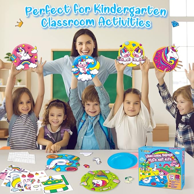 V-Opitos Arts and Crafts Kits for Kids, 12 Pack Paper Plate Crafts for Toddlers Age of 2, 3, 4, 5 Years Old, Fun Preschool Classroom Activity Project for Boys & Girls