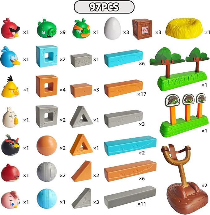 Newly Licensed Angry Birds Toys Playsets Build N’ Launch Construction Brick Assembly Building Blocks Sets Pig City Strike 2 Takedown Space Planet Game Catapult Slingshot Gift Box 97pcs