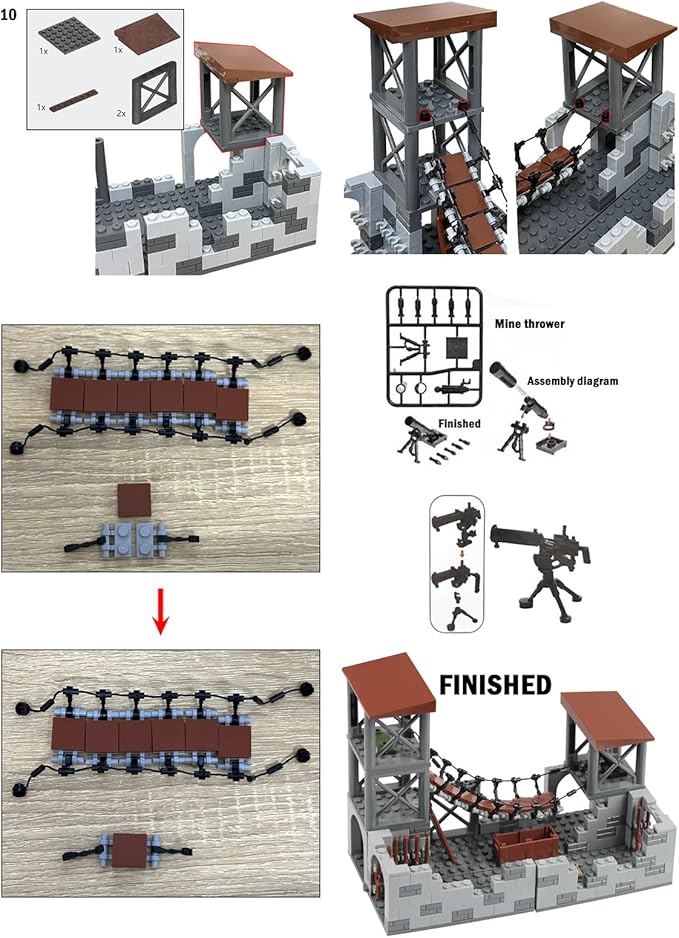 Finger Rock Military Base Series Small Suspension Building Set, WW2 Army Mini War Accessories Kits, DIY Defence Base Guard Tower Base Guns Army Supplies Block Toy for Kids 8 10 12 14