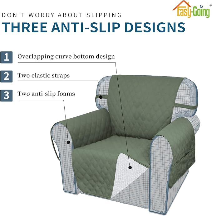 Easy-Going Sofa Slipcover Loveseat Cover Waterproof Couch Cover Washable Sofa Cover for 2 Cushion Couch Non-Slip Fabric Furniture Protector with Pocket for Pets Kids Dog Cat (Loveseat, Greyish Green)
