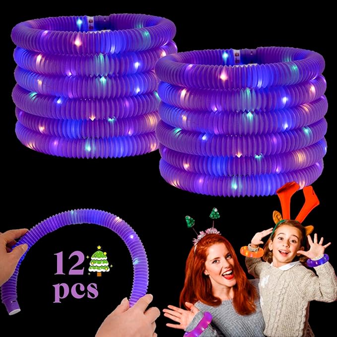 Light Up Glow Necklaces Bracelets Party Favors Accessories for Toddlers, Glow Sticks Pop Tubes for kids, Glow Birthday Camping Wedding Party Supplies Decorations for Boys Girls (Purple 12 Pack)