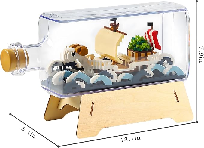HI-REEKE Going Merry Ship in a Bottle Micro Building Blocks Set, Anime Piece One Pirate Mini Bricks Boat Model Battleship Toy Kit for Adults Kids Teens -1778PCS