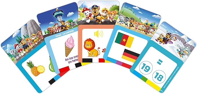 LEXiBOOK, Paw Patrol, Bilingual Interactive Card Reader, Audio Toy to Learn English and Spanish, 150 Double-Sided Educational Cards, Educational Quiz & flashcard Machine, Blue/red, JCR10PAi2
