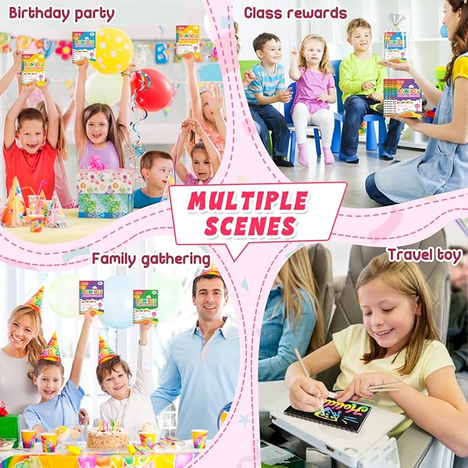 Kids Art Party Favors Gifts: 16 Pack Rainbow Scratch Art Notebook Paper Birthday Party Favor Toy Girls Boys Art Craft Kit Bulk Classroom Goodie Bags Gift Stocking Stuffers Halloween