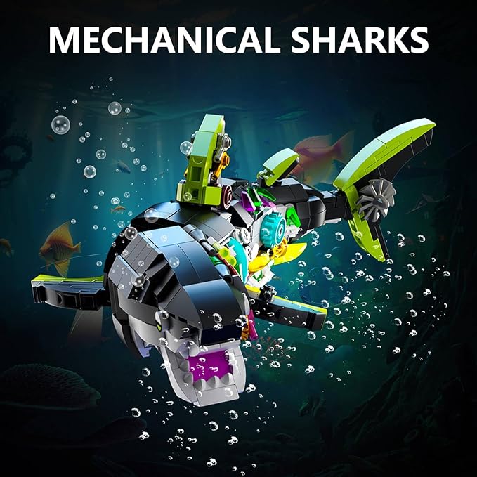 Mechanical Sharks Building Blocks Set for Boys & Adults - 747 Pieces Sea Animals Building Block Kit Toy, Ocean Animals Toys for Kids Teens Adults Boys Age 8-14 12-16