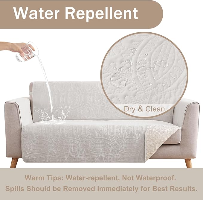 Soft Quilted Couch Cover with Pockets for Extra-Large Sofa, Anti-Slip Sofa Covers Washable for 3 Cushion Pet Friendly Medallion Oversized Sofa Cover Water-Repellent (X-Large Sofa 78", White)