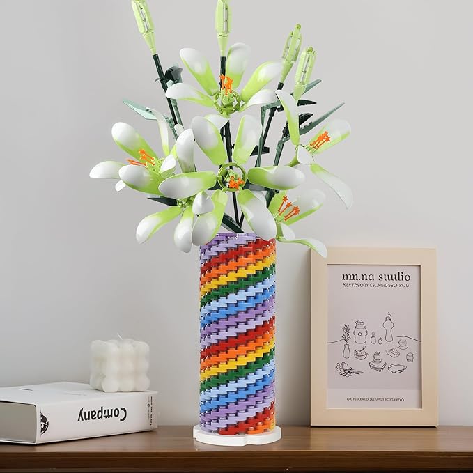 HI-REEKE Flowers Vase Building Set for Bouquet 10280 10313 10328, Colorful Vase Flower Display Stand Toy Block Kit for Women
