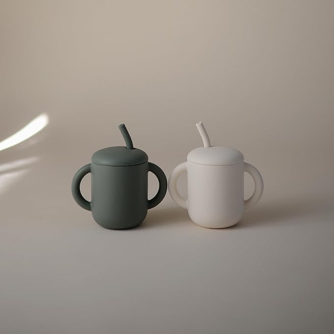 mushie 100% Silicone Training Cup & Straw for Toddlers | 6 Months+ (Ivory)