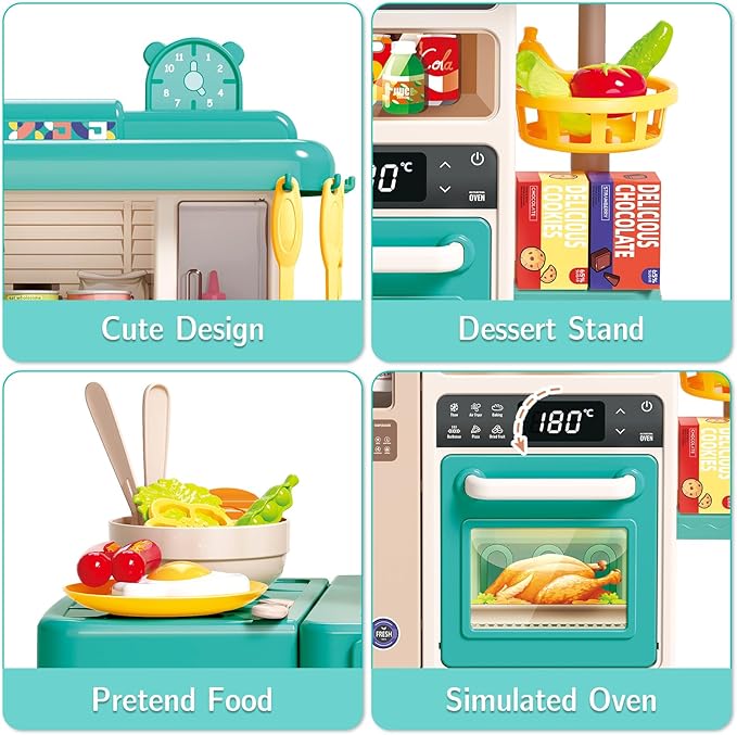 deAO Play Kitchen Set for Kids Boys 50PCS Play Kitchen Accessories with Sounds Light Steam Pretend Play Kitchen Toy Birthady Christams Gifts for Toddler Aged 2-12 Years
