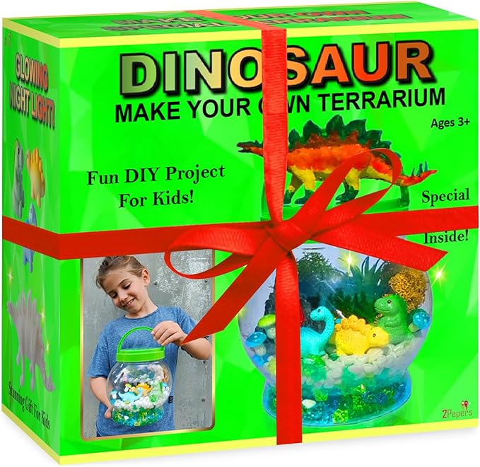 DIY Dinosaur Gifts for Boys, Kids Birthday Gifts Arts and Crafts for Boys Nightlight Terrarium Kit, Toys for Boys Age 3 4 5 6 7 8 9 10 11 12 Year Old