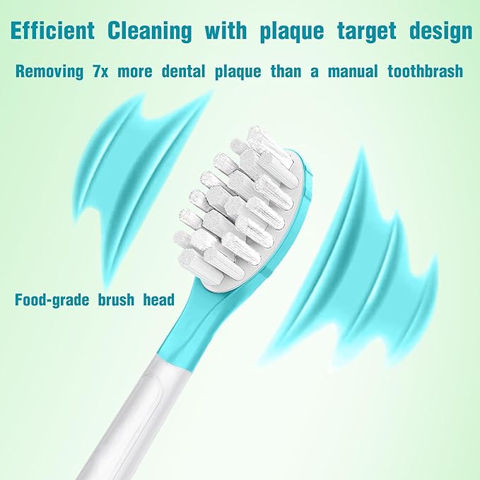 Kids Replacement Toothbrush Head Soft Brush for 7+ Child Plague Removal Blue 4 Pack & 4 Hygienic Cover Compatible with Phillps Kids Electric Toothbrush HX6320, HX6340, HX6032/94, HX6321, HX6042 Blue