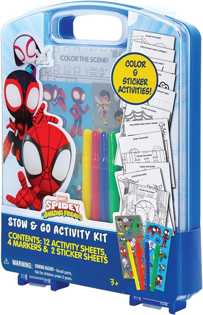 Spidey and his Amazing Friends Stow & Go Activity Kit, 17-Piece Travel Art Set, Preschool, Kids Toys for Ages 3 Up