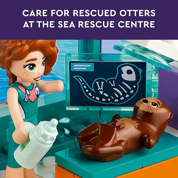 LEGO Friends Sea Rescue Center 41736 Building Toy for Ages 7+, with 3 Mini-Dolls, 2 Otters, a Seahorse, Turtle and Water Scooter, a Great Birthday Gift for Pretend Ocean Rescue Play