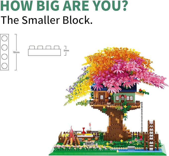 Rainbow Flowers Building Block with Light,Sakura Cherry Blossom Bonsai Tree House Construction Set,4451 PCS Mirco Blocks Architecture for Adults and Teens