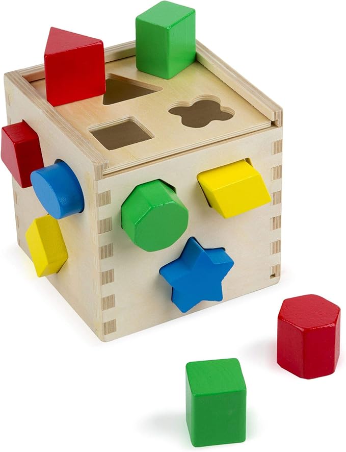 Wooden Shape Sorting Cube: Classic Toy Play Set & 1 Melissa & Doug Scratch Art Mini-Pad Bundle (00575)