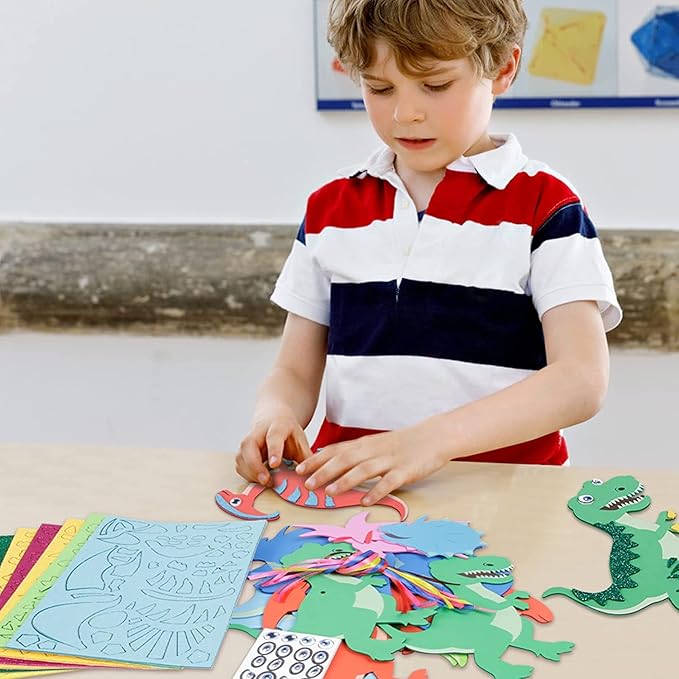 Fennoral 12 Pack Dinosaur Craft Kit for Kids Creative Make Your Own Dinosaur Foam Stickers DIY Arts and Crafts for Kids Boys Girls Party Favor Supplies Birthday Gifts