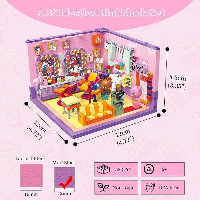 Friends House Building Block Set, Bear Hair Salon Business City View Small Brick Model, Mini Construction Toy, Hobbies Christmas Birthday Gift Teens Children Kids Boys Girls 6+, 583pcs