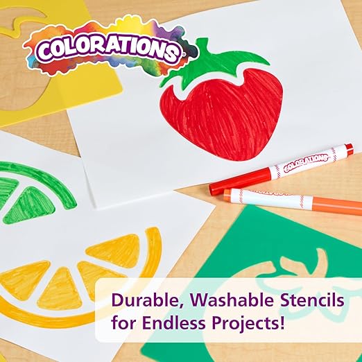 Colorations Fruit & Vegetable Shapes Stencils for Kids, 8 inches, Jumbo, Sturdy, Quality, Washable, Paint, Draw, Spray, Classroom, Arts & Crafts, Teacher, Educational