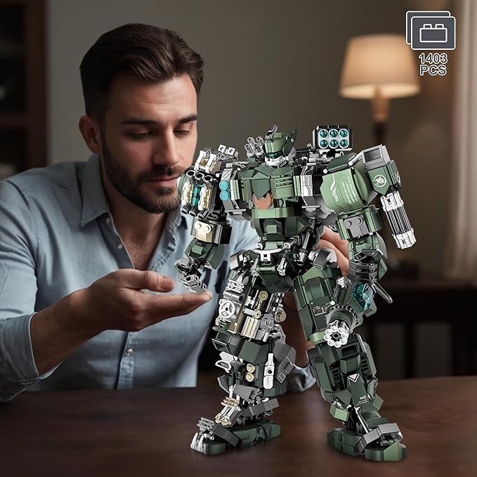Mech Building Blocks Set for Adults，Motorized Robot Model Building Kit with Multiple Weapons, Hard Core Industrial Style Collectible Gifts for Man Boys Ages 12+ (1403 PCS)
