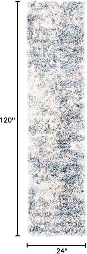 SAFAVIEH Berber Shag Collection Runner Rug - 2' x 10', Ivory & Blue, Modern Abstract Design, Non-Shedding & Easy Care, 1.2-inch Thick Ideal for High Traffic Areas in Living Room, Bedroom (BER274B)
