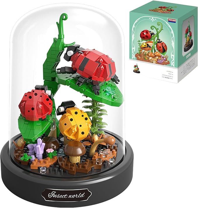 Insects Plant Bonsai Building Set,Adult Mini Animals Friend Set,Insect Collection Gift for Kids,Party Favors Bugs Building Block Kit,Valentines New Year Birthday Gift for Boys Girls(Ladybugs)
