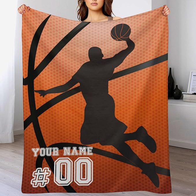 Custom Basketball Blanket - Soft Flannel Sports Basketball Blankets for Girls Boys Kids Basketball Lovers - Warm Basketball Throw Blankets for All Season Lap, Chair, Sofa - 50"x40"