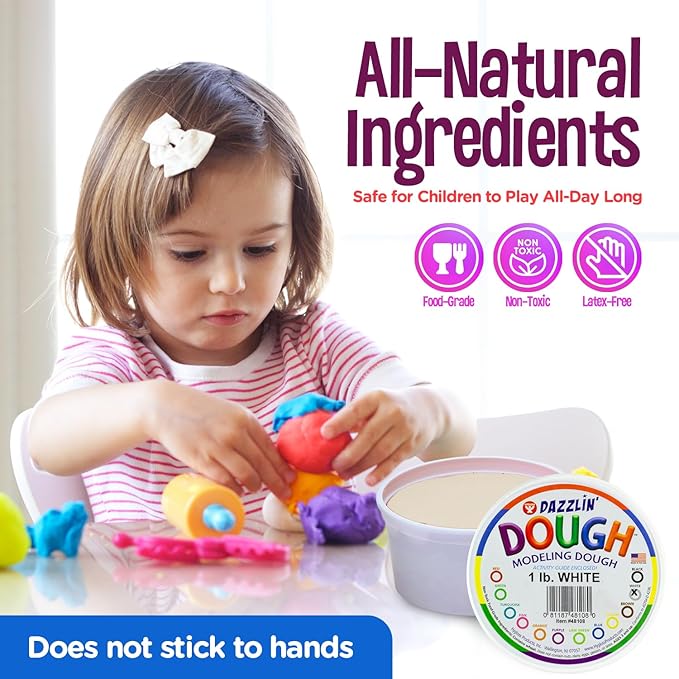 Hygloss Play Modeling Dough - White Dough Unscented - Safe & Non-Toxic for Kids Arts & Crafts - Party Favors - Classroom Supplies - 1lb