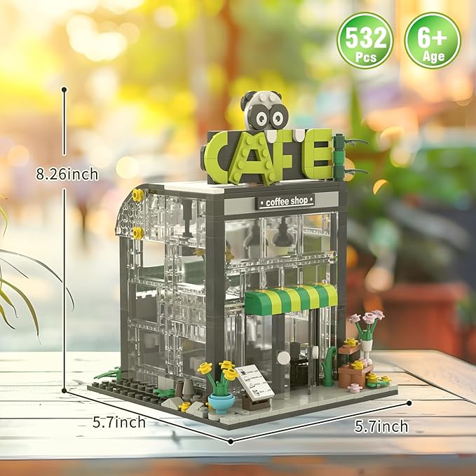 532pcs City Street Coffee Shop Building Blocks - Friend House Building Set, STEM Creative House Model, Great Present for Kids Boys Girls Ages 6+
