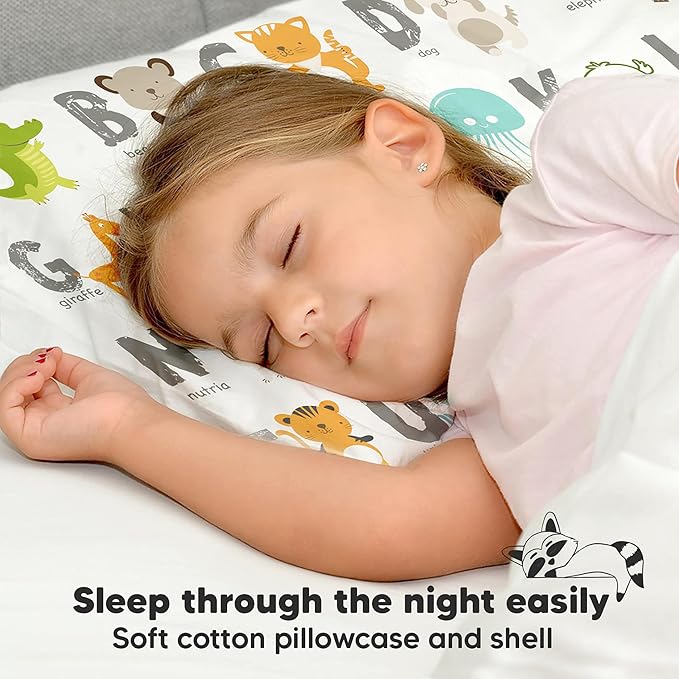 Toddler Pillow with Pillowcase - 13x18 My Little Dreamy Pillow, Organic Cotton Toddler Pillows for Sleeping, Kids Pillow, Travel Pillows, Mini Pillow, Nursery Pillow, Toddler Bed Pillow (KeaABC)