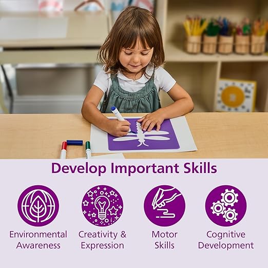 Colorations Garden Stencils, 12 Garden Designs, Made from Washable Plastic, 8 inches each, Jumbo Size, Sturdy Stencils, Great for Creating Art, Kids Stencils, Stencils for Children