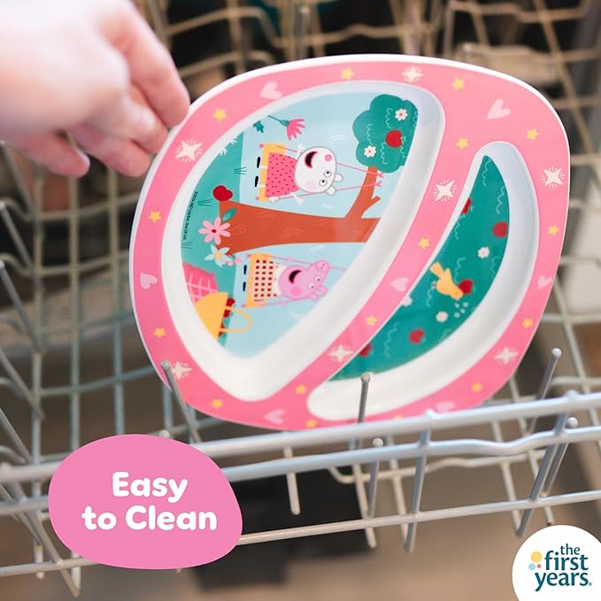 The First Years Peppa Pig Toddler Dinnerware Set - Includes Toddler Plate, Divided Bowl, and Toddler Utensils - Dishwasher Safe Toddler Feeding Supplies Made Without BPA - 4 Count