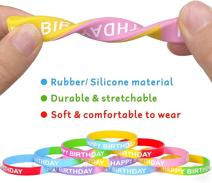 CHRORINE Happy Birthday Rubber Bracelets 12 Styles Silicone Wristbands for Classroom Birthday Party Favors 36 Pieces