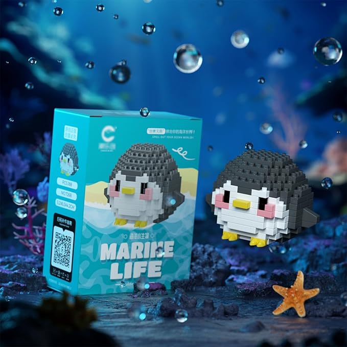Marine Animals Building Blocks Sets Mini Building Blocks Ocean Animal Sea Creatures Building Blocks Set Mini Building Blocks Toys STEM Gifts for Kids Adult(Penguins)