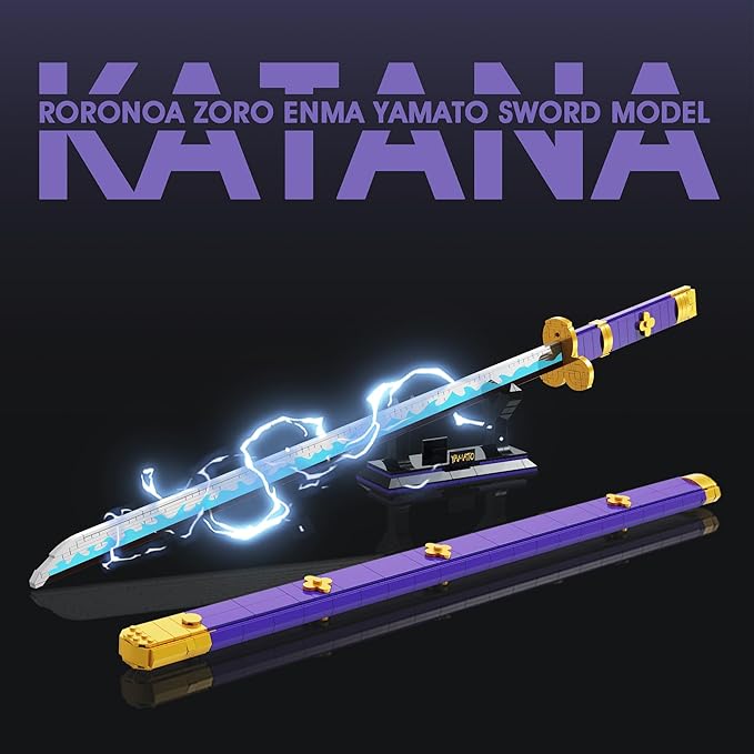 HI-REEKE Cosplay Anime Swords Building Blocks Kit 1 Piece Roronoa Zoro Enma Yamato Sword Model Samurai Katana Toys for Adult -936PCS Luminous