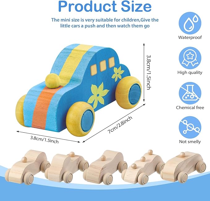 clothmile 24 Pieces DIY Wood Car Toys Unfinished Wooden Cars Toys Wooden Painting Blocks Crafts Kits for Christmas School Students Home Activities Craft Projects Easy Woodworking and Family Time Set