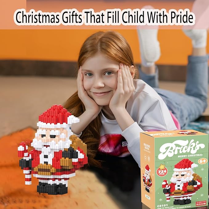 Christmas Building Blocks Santa Claus Compatible for Lego Christmas Micro Blocks Stacking New Toys Holiday Present Box New Year Birthday Gifts for Kids 6-12 Years Old (Santa)