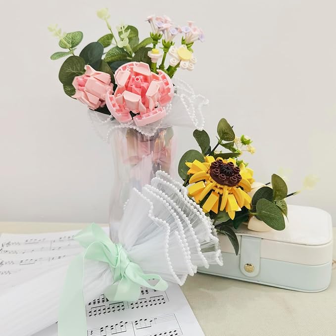 Bouquet Building Sets - Household Decorative Flower Building Block Toys - Artificial Plant Set Gift for Valentine's Day Mother's Day Birthday for Her and Him(Sunflower)