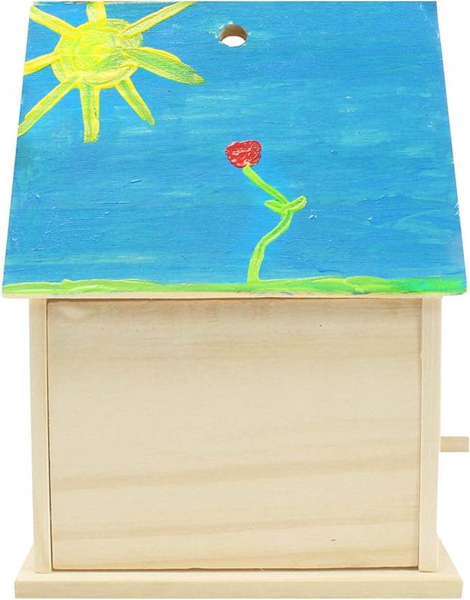 Made By Me Build & Paint Your Own Wooden Bird House Horizon Group USA, DIY Birdhouse Making Kit, Includes Paints, Brushes, Glue & Wind Chimes, Multicolor (46090F)