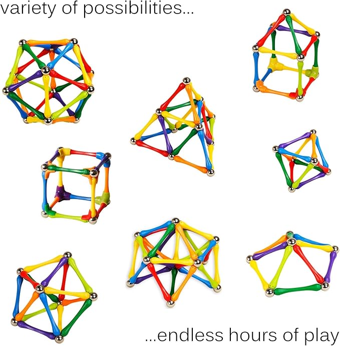Goobi 70 Pcs Magnetic Building Sticks Blocks Toys Magnet Construction Set Tiles Toy Montessori STEM Educational Toys for Ages 3 4 5 6 7 8 Kids Boys Girls Adults with Storage Box and Instruction Guide