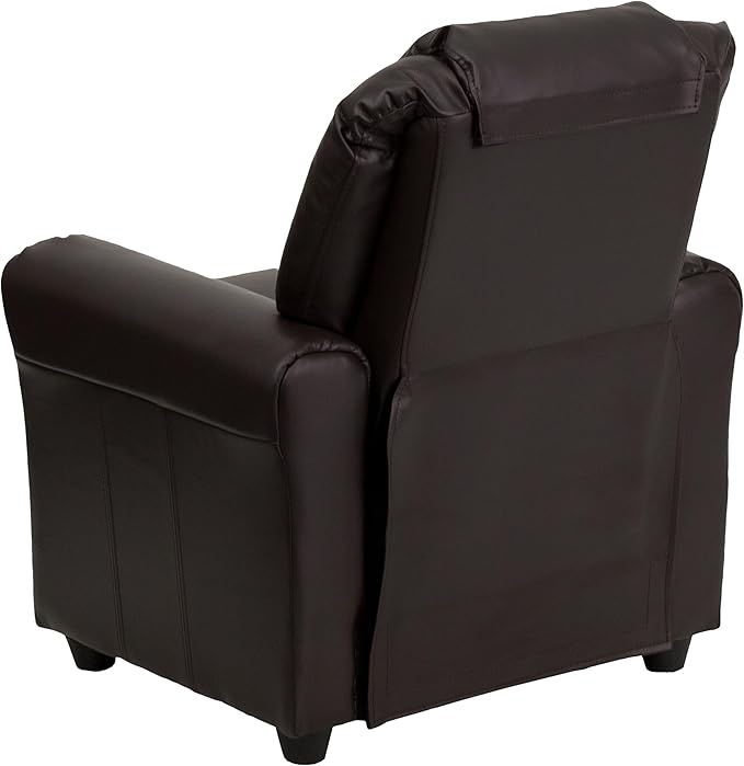 Flash Furniture Vana LeatherSoft Kids Recliner with Cup Holder, Headrest, and Safety Recline, Contemporary Reclining Chair for Kids, Supports up to 90 lbs., Brown