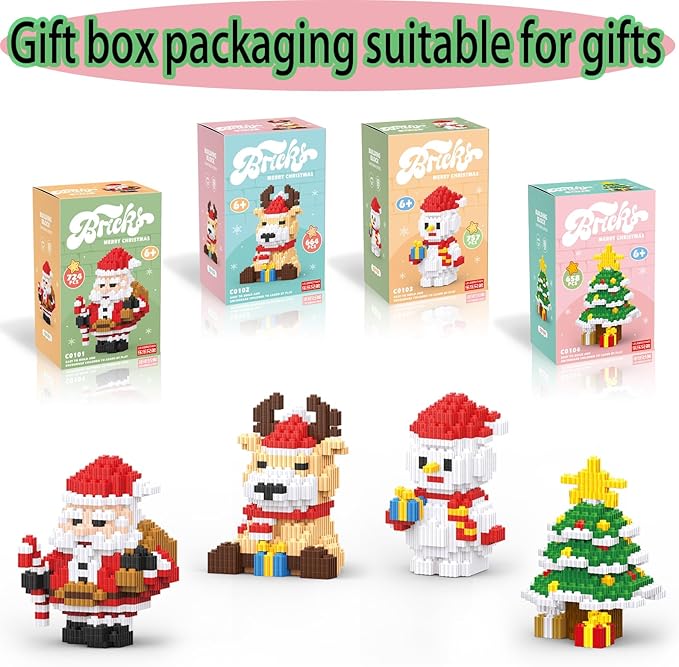 Christmas Building Blocks Santa Claus Compatible for Lego Christmas Micro Blocks Stacking New Toys Holiday Present Box New Year Birthday Gifts for Kids 6-12 Years Old (Santa)