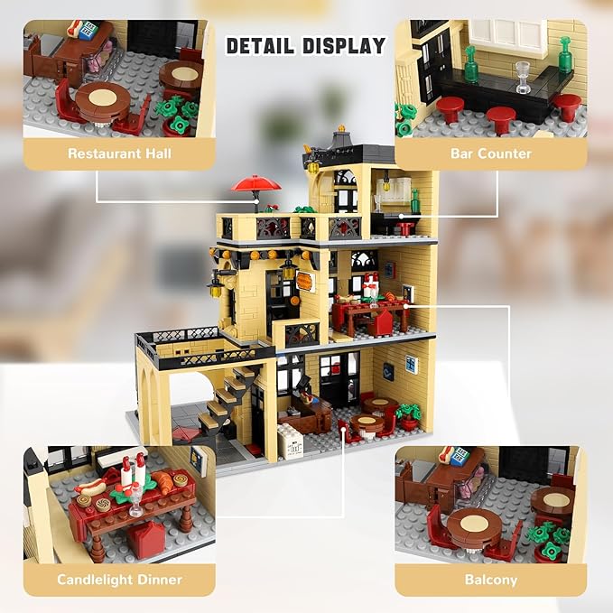 City Restaurant Building Block Set- Compatible with Lego City Buildings House, Creator House Experts Assembly Square Building Sets for Adult (1489 pcs)