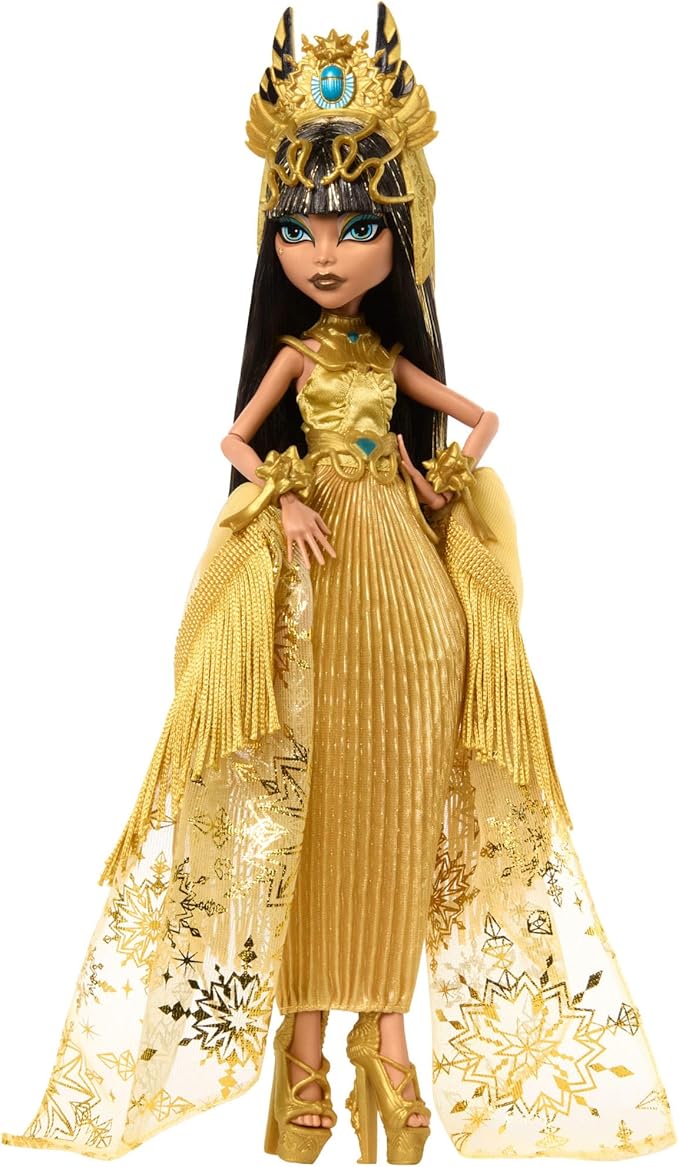 Monster High Howliday Doll, Winter Edition Cleo De Nile Collectible in Golden Gown with Gleaming Accessories and Shimmery Fringe Shawl
