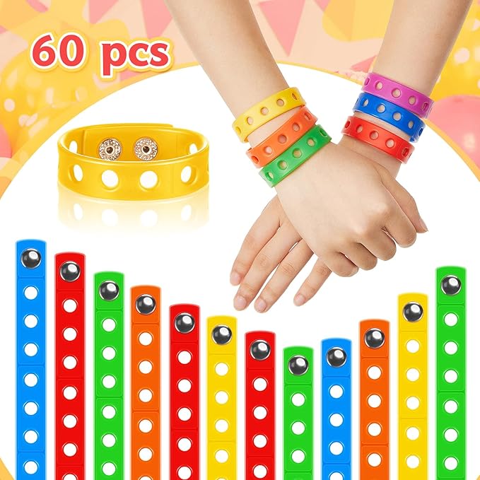 Aoriher 60 Pcs Silicone Charm Bracelet 7 Inch Charm Bracelet Christmas Stocking Stuffers for Kids Adjustable Silicone Wristbands Bulk for Party Supplies Gift